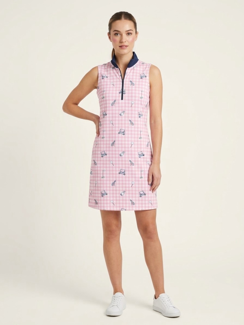 Smith & Quinn pink gingham golf dress size M sleeveless country club resort AOP